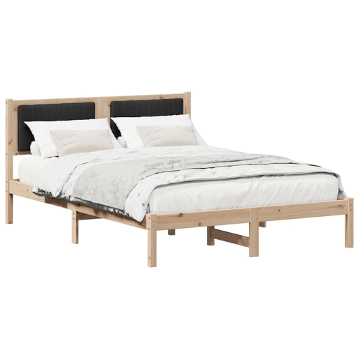 Estrutura de Cama de casal moderno com Cabeceira Estofada Preto 140 x 190 cm