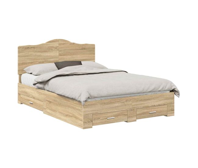 Estructura de cama matrimonial estilo con cabecera roble sonoma 140 x 190 cm