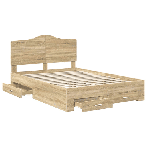 Estrutura da Cama de casal moderno com cabeceira Carvalho Sonoma 140 x 190 cm