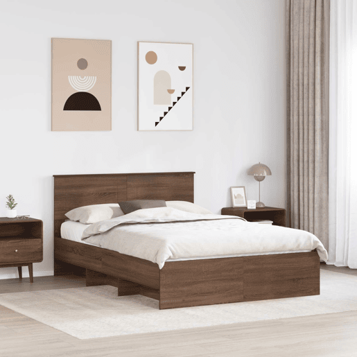Estrutura da Cama de casal moderno com cabeceira Carvalho Marrom 140 x 200 cm