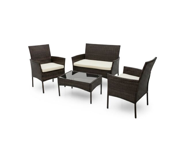 Conjunto sofa + 2 sillas + mesa en ratan pe. muebles de jardin y terraza, ratan marron