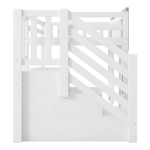 Cama alta 90x200 cm - Escada com arrumação e janela - Branco e rosa