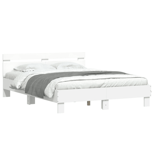 Estrutura de Cama de casal para adultos com cabeceira e luzes LED 140x190 cm branco