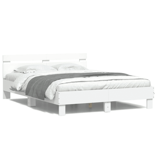 Estrutura de Cama de casal para adultos com cabeceira e luzes LED 140x190 cm branco