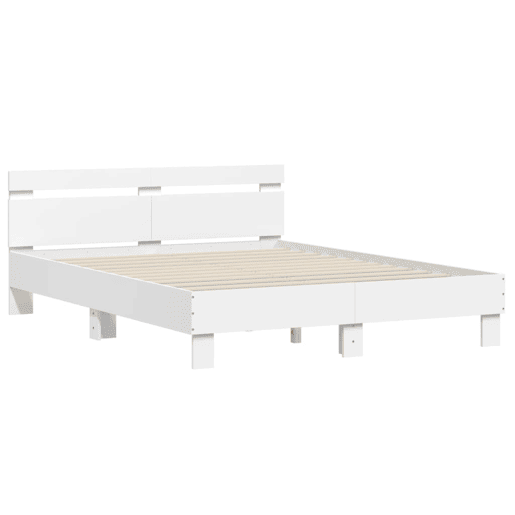 Estrutura de Cama de casal para adultos com cabeceira e luzes LED 140x190 cm branco