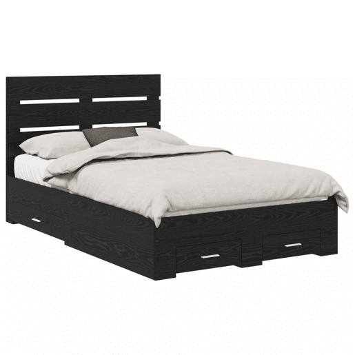Estrutura da Cama de casal moderno com gaveta - Carvalho Preto 135 x 190 cm