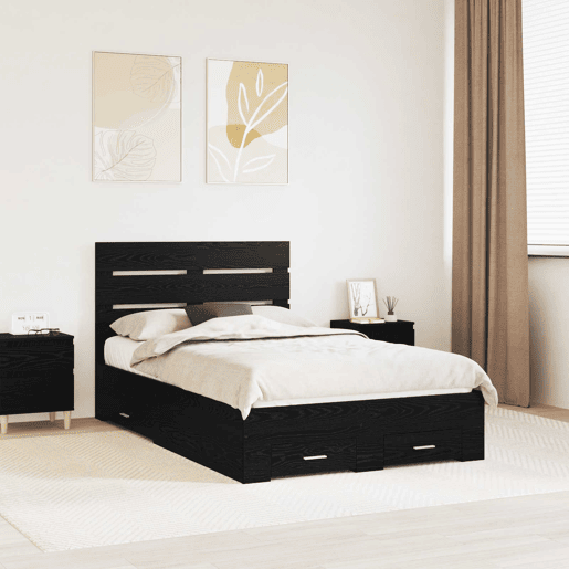 Estrutura da Cama de casal moderno com gaveta - Carvalho Preto 135 x 190 cm