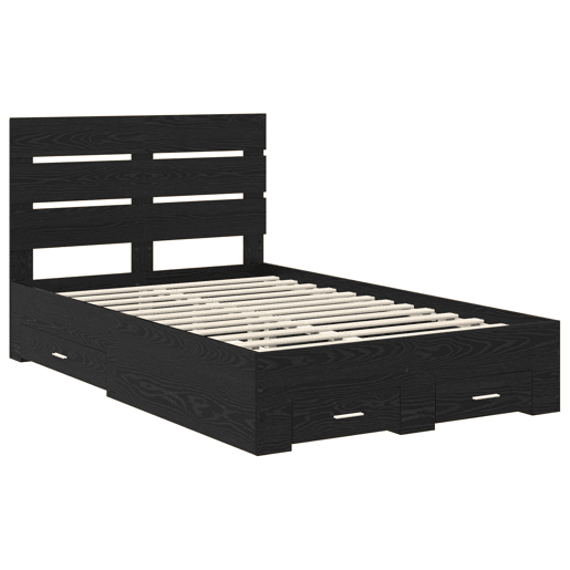 Estrutura da Cama de casal moderno com gaveta - Carvalho Preto 135 x 190 cm