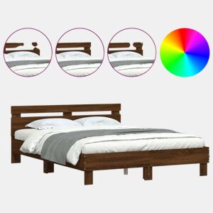 Estrutura de cama de casal c cabeceiraluzes LED - 140x190 cm carvalho castanho
