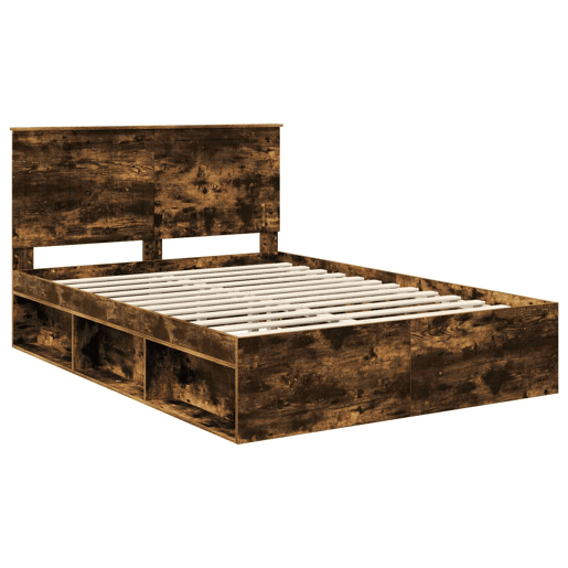 Estrutura de cama de casal com cabeceira - Carvalho Defumado 140 x 190 cm