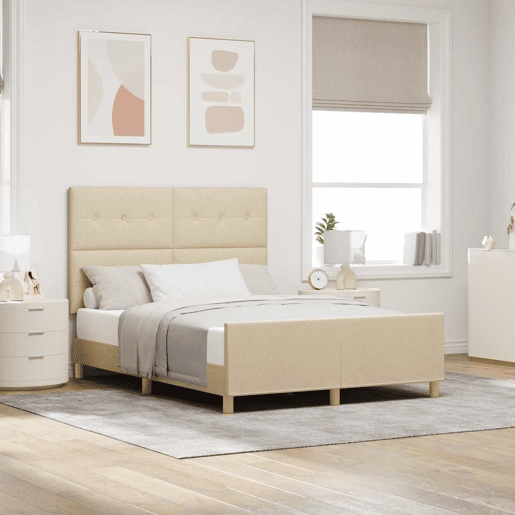 Estrutura da Cama de casal simple com cabeceira Creme 140 x 200 cm tecido