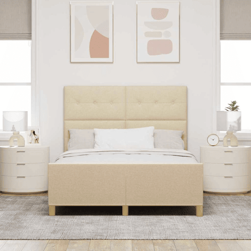 Estrutura da Cama de casal simple com cabeceira Creme 140 x 200 cm tecido