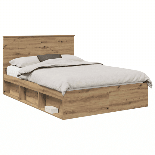 Estrutura de cama de casal moderno com cabeceira - Carvalho Artesanal 140 x 190 cm