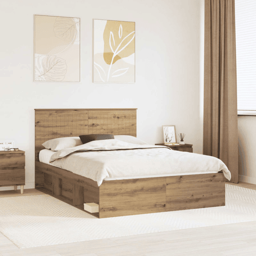 Estrutura de cama de casal moderno com cabeceira - Carvalho Artesanal 140 x 190 cm