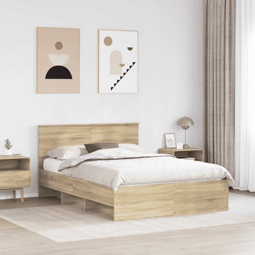 Estrutura da Cama de casal moderno com cabeceira Carvalho Sonoma 140 x 200 cm