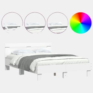 Estrutura de Cama de casal para adultos com cabeceira e luzes LED 135x190 cm branco