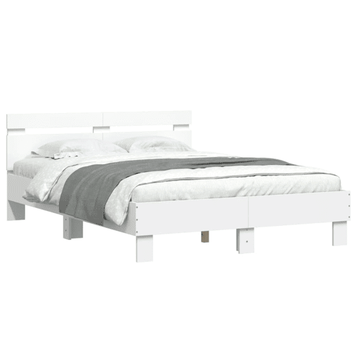 Estrutura de Cama de casal para adultos com cabeceira e luzes LED 135x190 cm branco