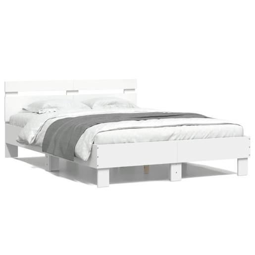 Estrutura de Cama de casal para adultos com cabeceira e luzes LED 135x190 cm branco