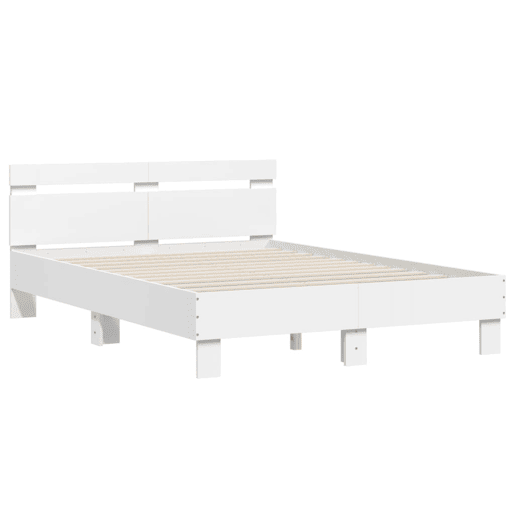 Estrutura de Cama de casal para adultos com cabeceira e luzes LED 135x190 cm branco