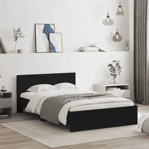 Estrutura de Cama de casal para adultos com cabeceira 135x190 cm preto Estrutura de Cama de casal para adultos com cabeceira 135x190 cm preto