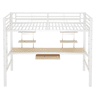 Cama alta 90x200 cm - Metal com secretária e 2 estantes para crianças e adultos - Branco