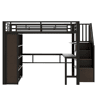Cama alta 140x200 - Estrutura de ferro, secretária, prateleira, LED, escada com arrumação - Preto