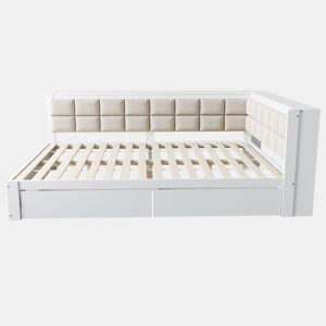 Sofá-cama em madeira 140 x 200 cm - cama multifuncional com encosto acolchoado e gaveta grande para arrumação - pinho branco