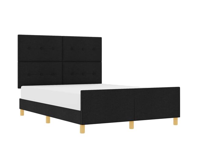 Estructura de cama matrimonial estilo con cabecera negro 140 x 200 cm tela