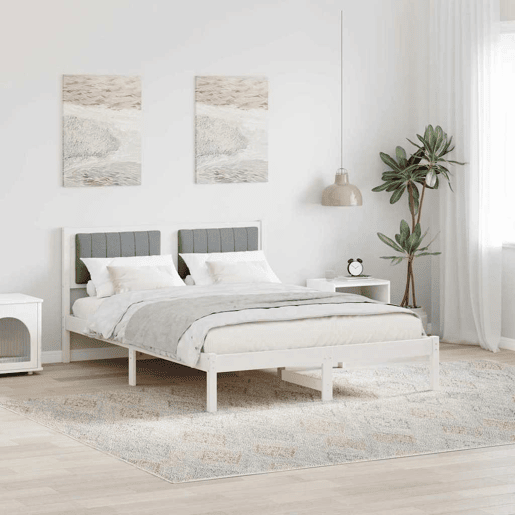 Estrutura de Cama de casal moderno com Cabeceira Estofada Cinzento-claro