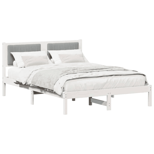 Estrutura de Cama de casal moderno com Cabeceira Estofada Cinzento-claro