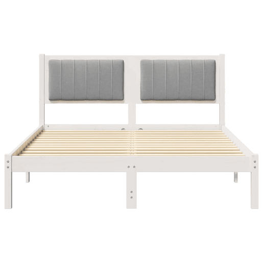 Estrutura de Cama de casal moderno com Cabeceira Estofada Cinzento-claro