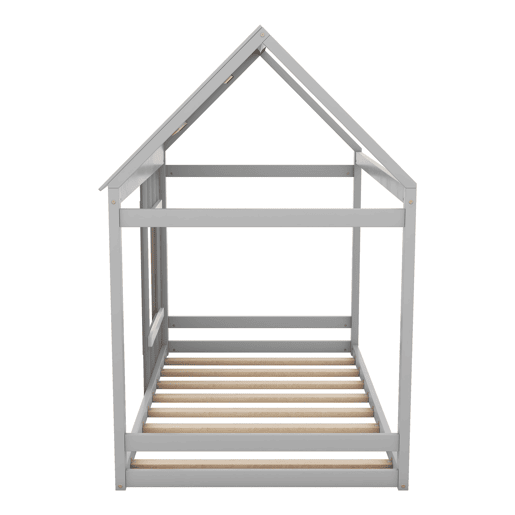 Cama cabina em madeira de pinho 90x200cm - cama para crianças com teto e janela e estrado - Cinzento