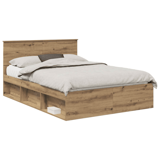 Estrutura de cama de casal moderno com cabeceira - Carvalho Artesanal 140 x 190 cm
