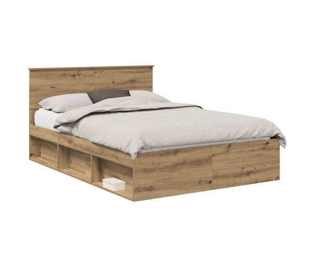 Estructura de cama matrimonial estilo con cabecera roble artesanal 140 x 190 cm