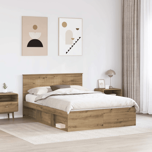 Estrutura de cama de casal moderno com cabeceira - Carvalho Artesanal 140 x 190 cm