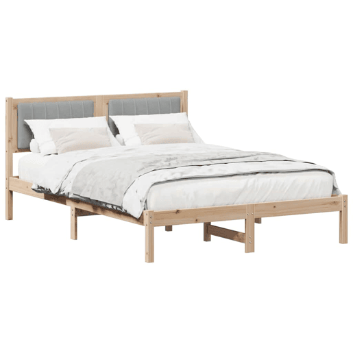 Estrutura de Cama de casal moderno com Cabeceira Estofada Cinzento-claro