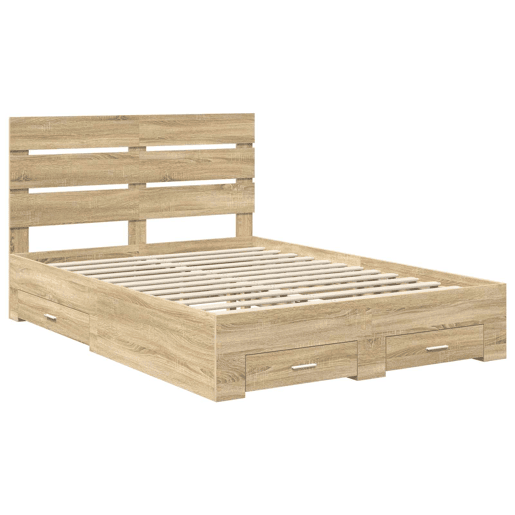Estrutura da Cama de casal moderno com gaveta - Carvalho Sonoma 140 x 190 cm