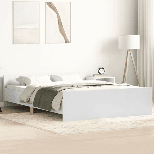 Estrutura de Cama de casal moderno para adultos c painéis de cabeceira e pés 140x200 cm branco
