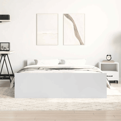 Estrutura de Cama de casal moderno para adultos c painéis de cabeceira e pés 140x200 cm branco