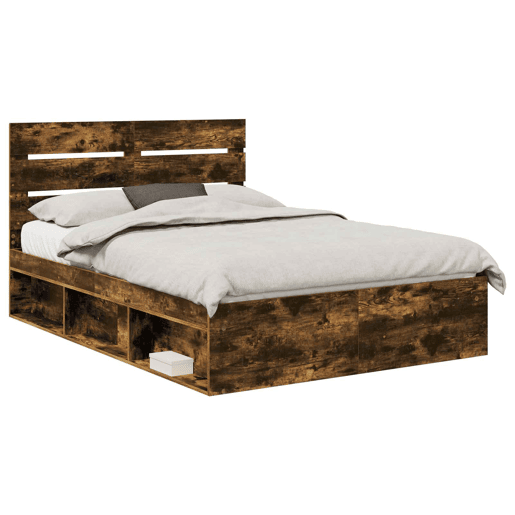 Estrutura de cama de casal com cabeceira - Carvalho Defumado 140 x 190 cm