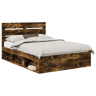 Estrutura de cama de casal com cabeceira - Carvalho Defumado 140 x 190 cm