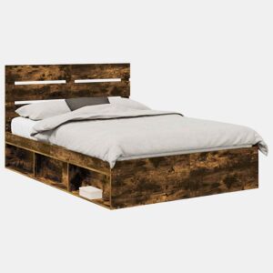 Estrutura de cama de casal com cabeceira - Carvalho Defumado 140 x 190 cm