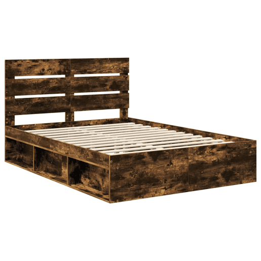Estrutura de cama de casal com cabeceira - Carvalho Defumado 140 x 190 cm