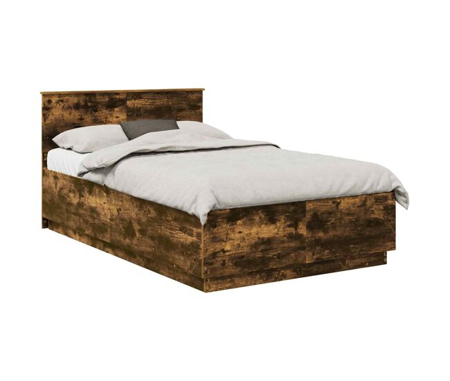 Estructura de cama matrimonial estilo con cabecera roble ahumado 135 x 190 cm