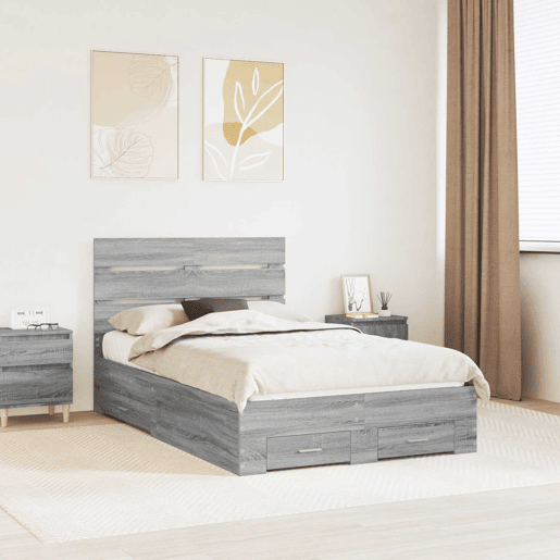 Estrutura da Cama de casal moderno - Cinza Sonoma 135 x 190 cm Madeira processada