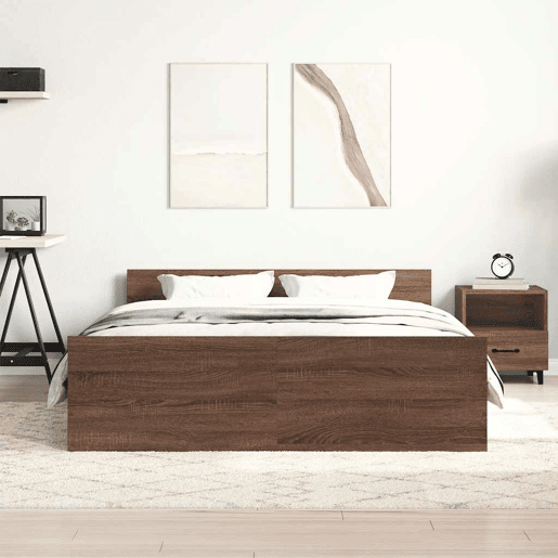 Estrutura Cama de casal para adultos+cabeceiraapoio pés 140x200 cm carvalho castanho