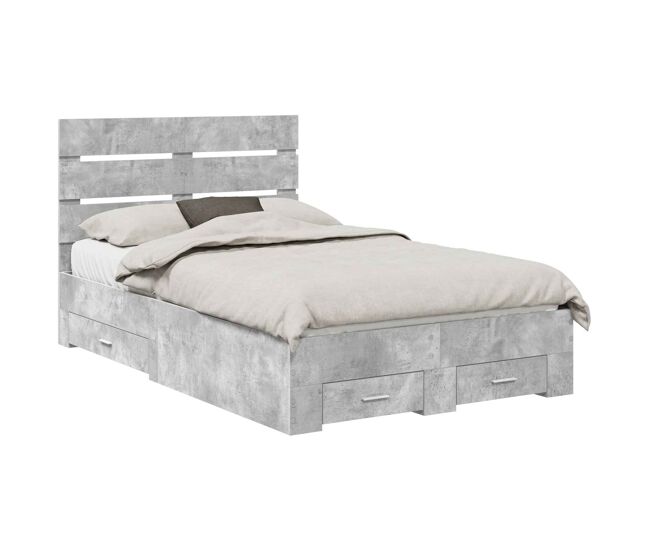Estructura de cama doble matrimonial con cajón gris concreto 135 x 190 cm