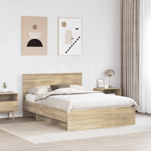 Estrutura da Cama de casal moderno com cabeceira Carvalho Sonoma 140 x 200 cm