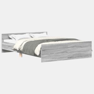 Estrutura Cama de casal para adultos c cabeceira e apoio pés 140x200 cm cinza sonoma