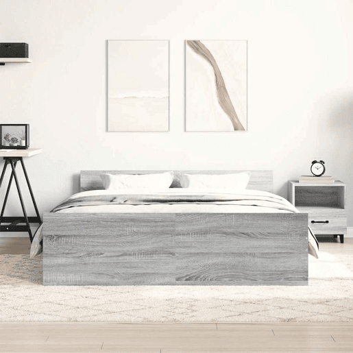Estrutura Cama de casal para adultos c cabeceira e apoio pés 140x200 cm cinza sonoma